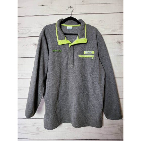 Columbia Mens Pullover Sweater Gray Green Collared‎ 1/4 Snap Long Sleeve L - Picture 1 of 6